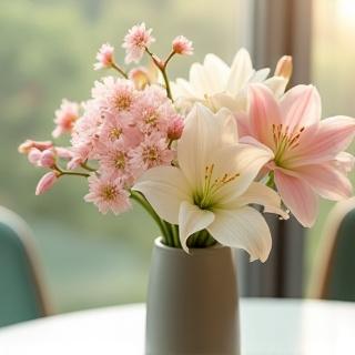 テーブルの上の繊細な花のアレンジメント